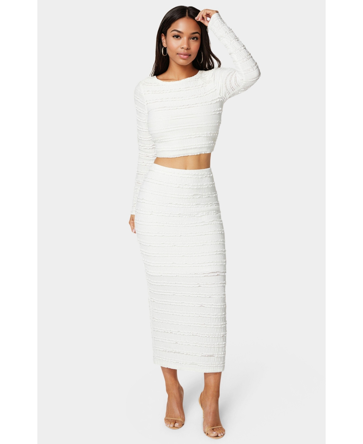 Women's Ruffle Lace Two Piece Skirt Set - White