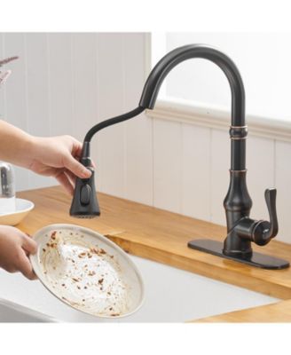 Single-Handle Pull-Down Sprayer 3 Spray High Arc Kitchen Faucet With Deck Plate