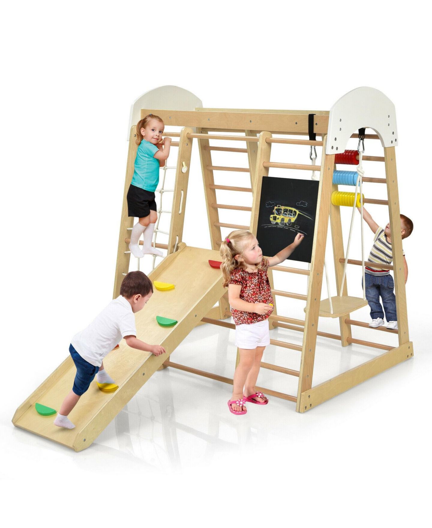Детский игровой набор Mecale 8-in-1 Wooden Climber Play Set with Slide and Swing, Supports 110 lbs, Ages 3+, цвет: Натуральный — фото 7