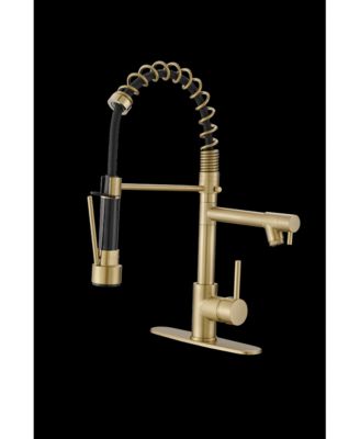 Contemporary Single Handle Pull-Down Spring Faucet with Sprayer and Deck Plate Commercial Kitchen Faucet