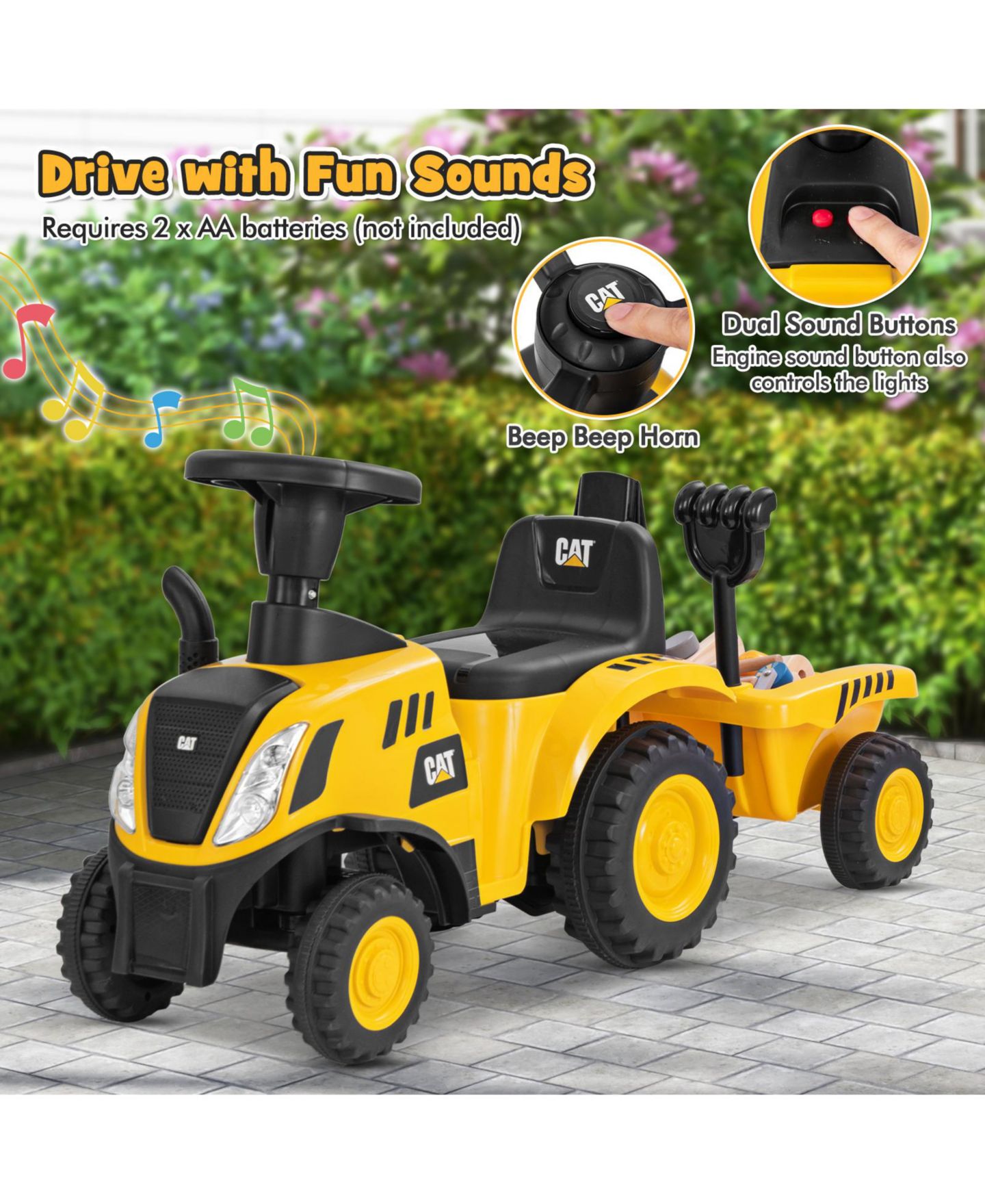 Детская игрушка Mecale Licensed Caterpillar Ride-On Tractor with Detachable Trailer, Ages 1.5+, цвет: Жёлтый — фото 3
