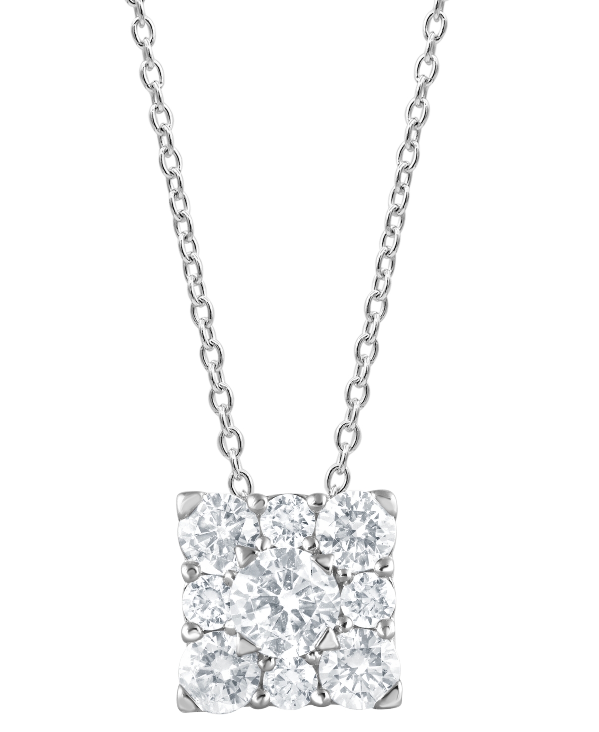 Forever Grown Diamonds Lab Grown Diamond Square Cluster Pendant Necklace (1 Ct. T.w.) In Sterling Silver, 16" + 2" Extender In Silver