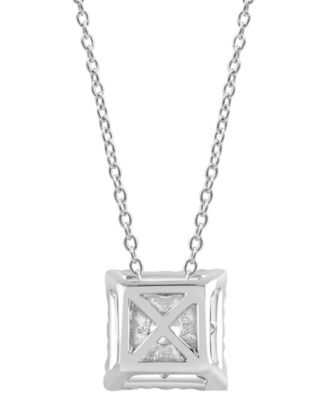 Lab Grown Diamond Square Cluster Pendant Necklace (1 ct. t.w.) in Sterling Silver, 16" + 2" extender
