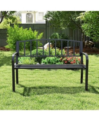 Outdoor Garden Bench with Slatted Backrest and Curved Armrests