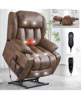 Dual Motor Infinite Position Up to 350 LBS Leatheraire Power Lift Recliner Chair with Vibration Massage and Lumbar Heating