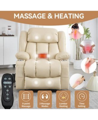 Dual Motor Infinite Position Up to 350 LBS Leatheraire Power Lift Recliner Chair with Vibration Massage and Lumbar Heating