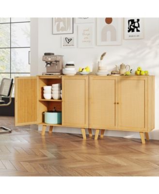 Wicker Buffet Storage Cabinet with PE Rattan Doors and Freestanding Kitchen Cupboard