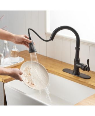 Single-Handle Pull-Down Sprayer 3 Spray High Arc Kitchen Faucet With Deck Plate