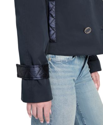 Women's Cropped Quilted-Trim Trench Coat