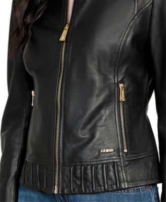 Women's Collarless Zip-Front Leather Jacket