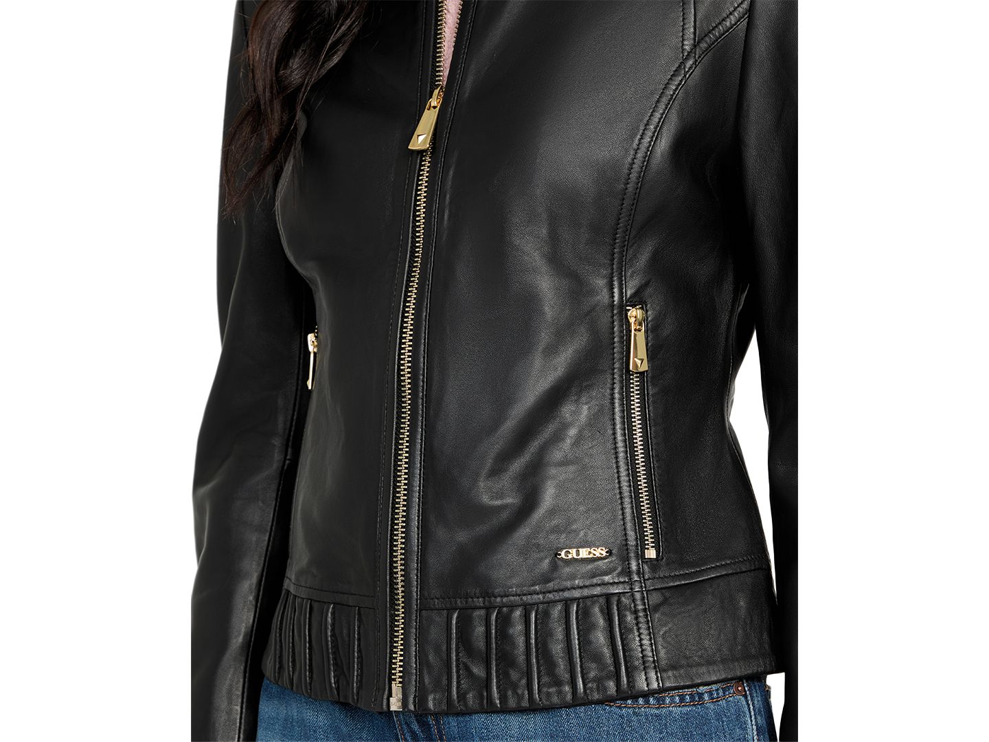 Женская куртка GUESS Women's Collarless Zip-Front Leather, цвет: Чёрный — фото 3