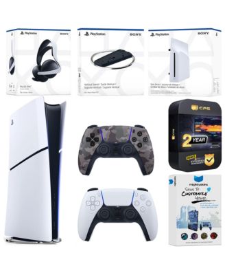 PlayStation 5 Slim Digital Bundle with Disc Drive, Extra Controller, Pulse Elite Headset, Vertical Stand, MightySkins Voucher and 2 Year Extended