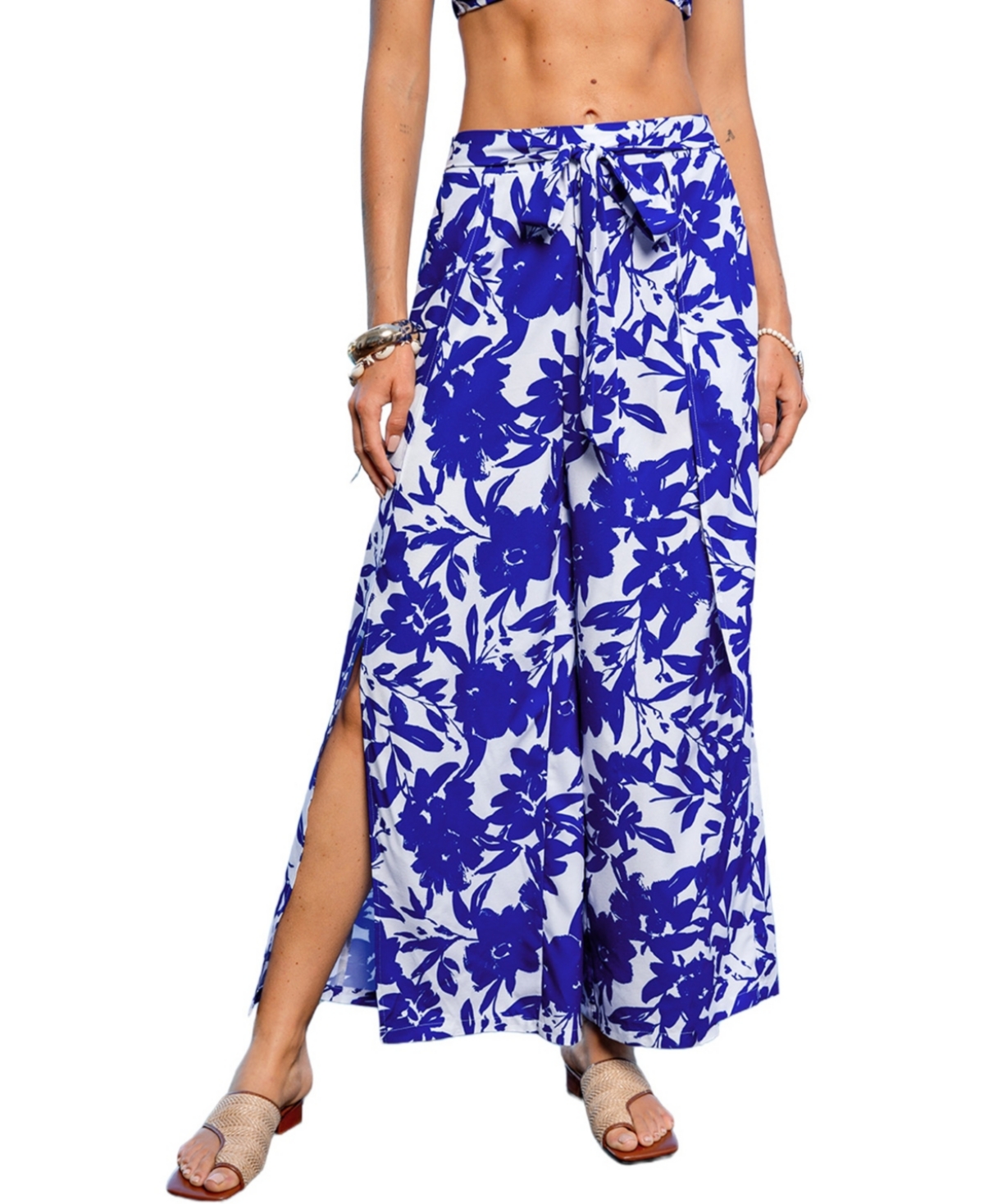Women's Luxe Riviera Floral Cover-Up Pants - Medium blue