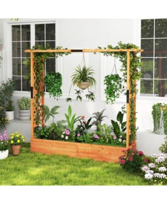 Raised Garden Bed with Arch Trellis and Hanging Roof