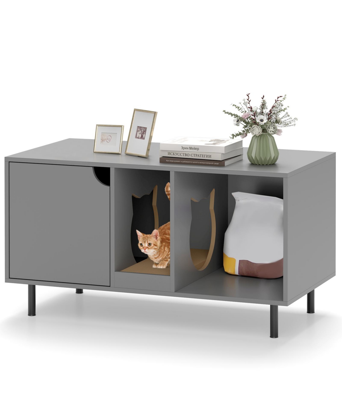Cat Litter Box Enclosure for 2 Cats Hidden Cat Washroom - Grey