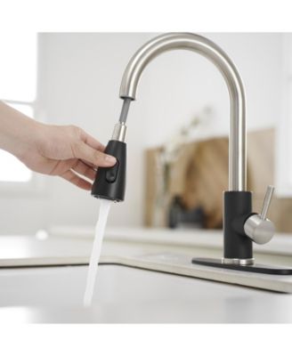 Single-Handle Pull-Out Sprayer Kitchen Faucet with Supply Lines in Matte Black and Brushed Nickel