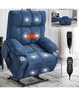 Dual Motor Infinite Position Up to 350 LBS Chenille Power Lift Recliner Chair with 8-Point Vibration Massage and Lumbar Heating Dual Cup Holders