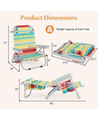 Foldable Backpack Beach Chair with Cup Holder and Storage Pockets Set of 2