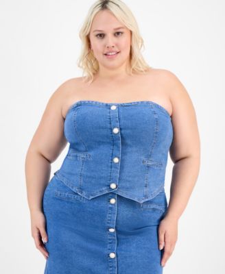 Trendy Plus Denim Corset Top & Mini Skirt Set