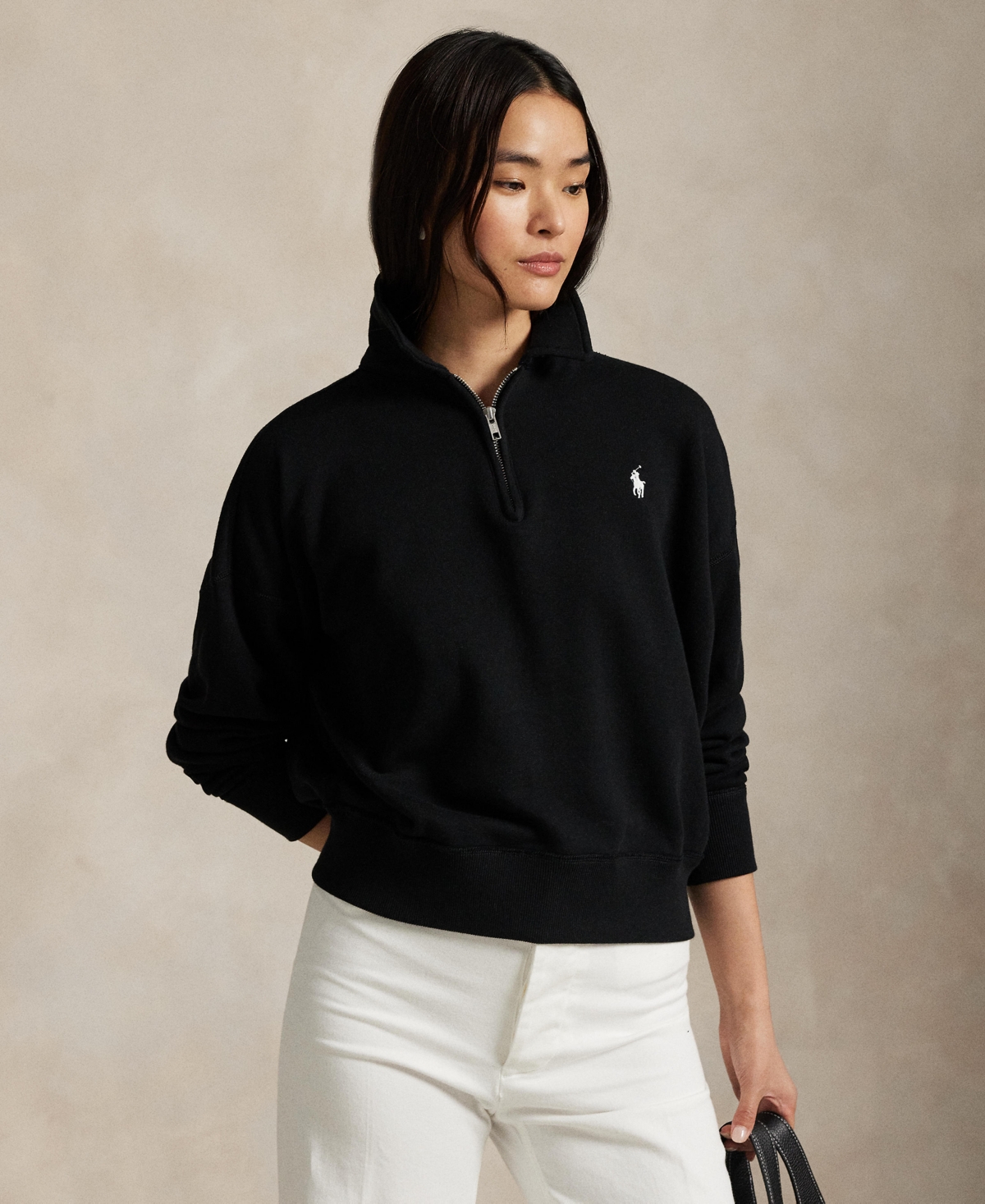Polo Ralph Lauren Cotton Blend Fleece Quarter-zip Sweatshirt In Black