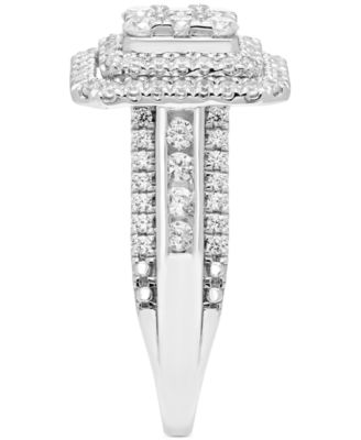 Diamond Emerald Shaped Halo Cluster Multirow Ring (1 ct. t.w.) in 14k White Gold