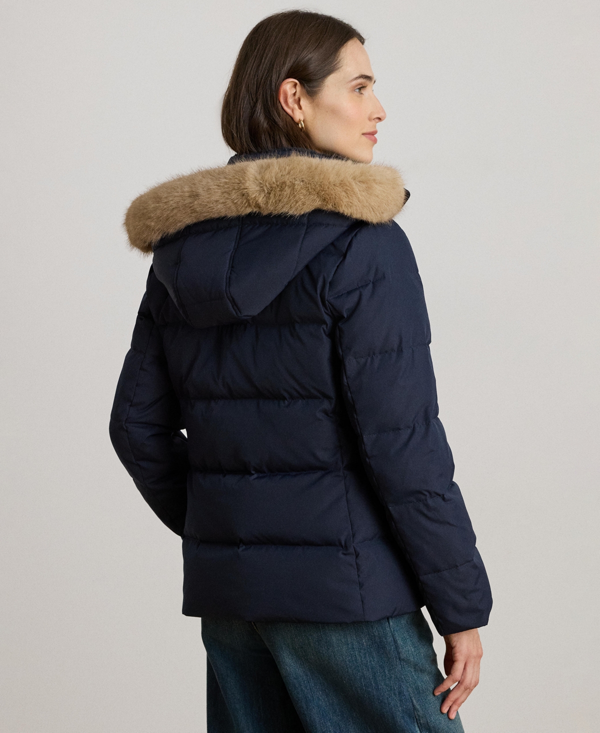 Ralph Lauren Women's Faux-fur-trim Collared Puffer Coat In Blue