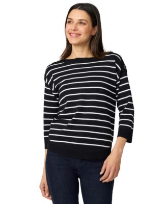 Melissa Paige - Women's Striped Button-Shoulder 3/4-Sleeve Sweater
