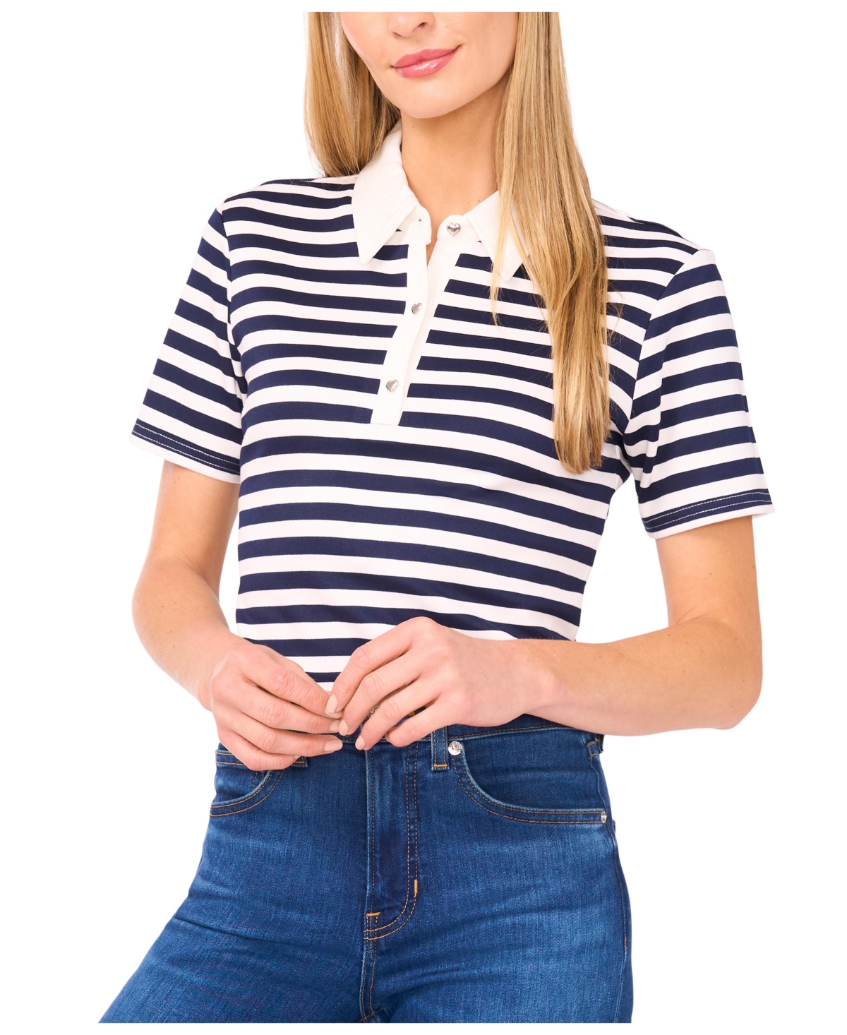 Women's Short Sleeve Striped Polo Top - New Ivory