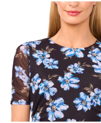 Women's Short Sleeve Ruched Side Mesh Top