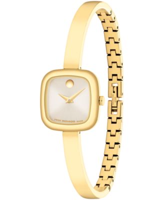 Women's Museum Cushion Swiss Quartz Yellow PVD Steel Bangle Watch, 21.50mm