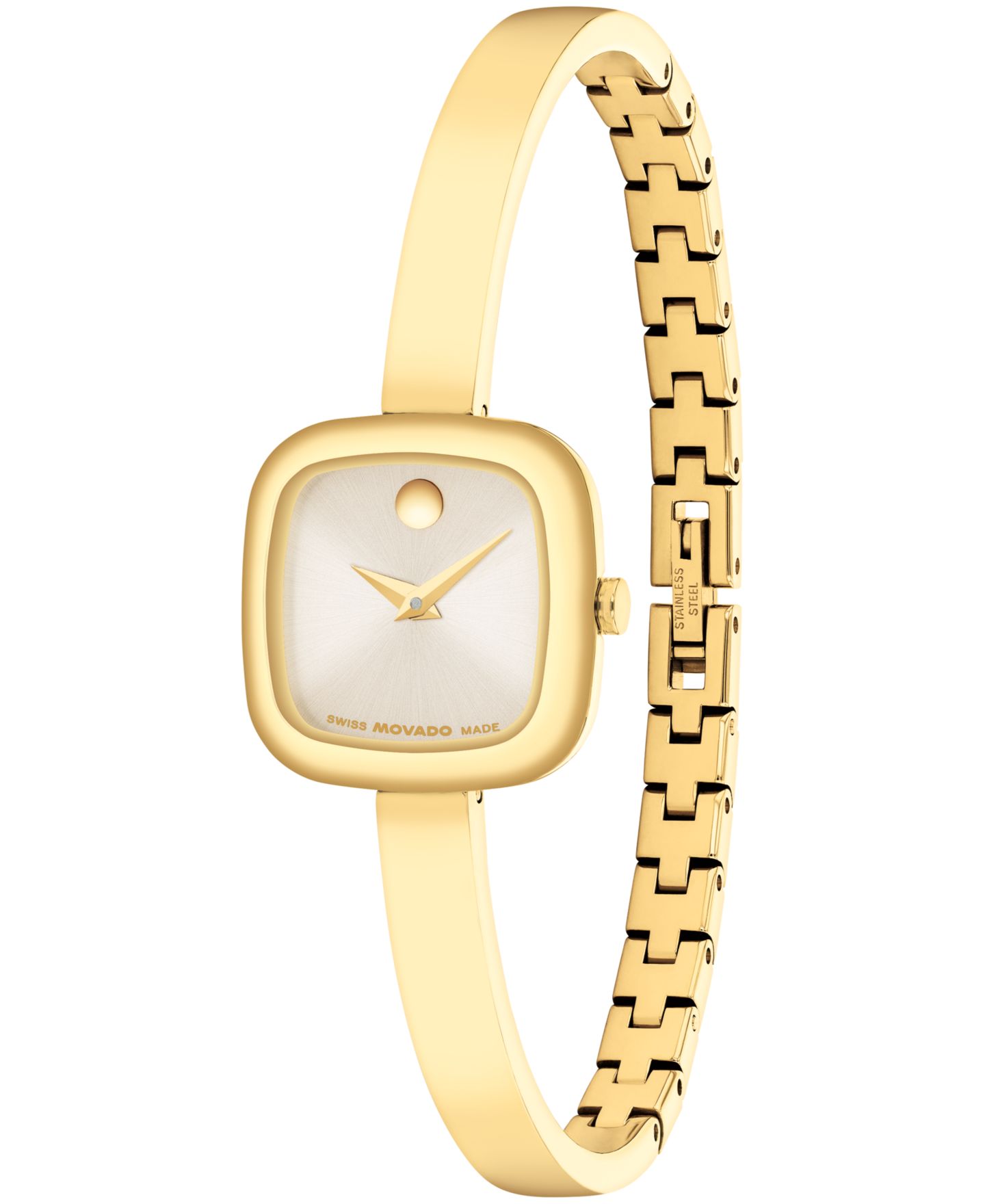 Женские часы Movado Museum Cushion Swiss Quartz Yellow PVD Steel Bangle Watch, 21.50mm — фото 2