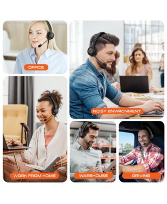 50X Noise Canceling Bluetooth Computer Headset with Charging Dock, Wireless headset for Laptop/PC/iMac/Tablet/Smartphones, Compatible with MS Teams, Zoom, Google Meet, Slack and More - Black