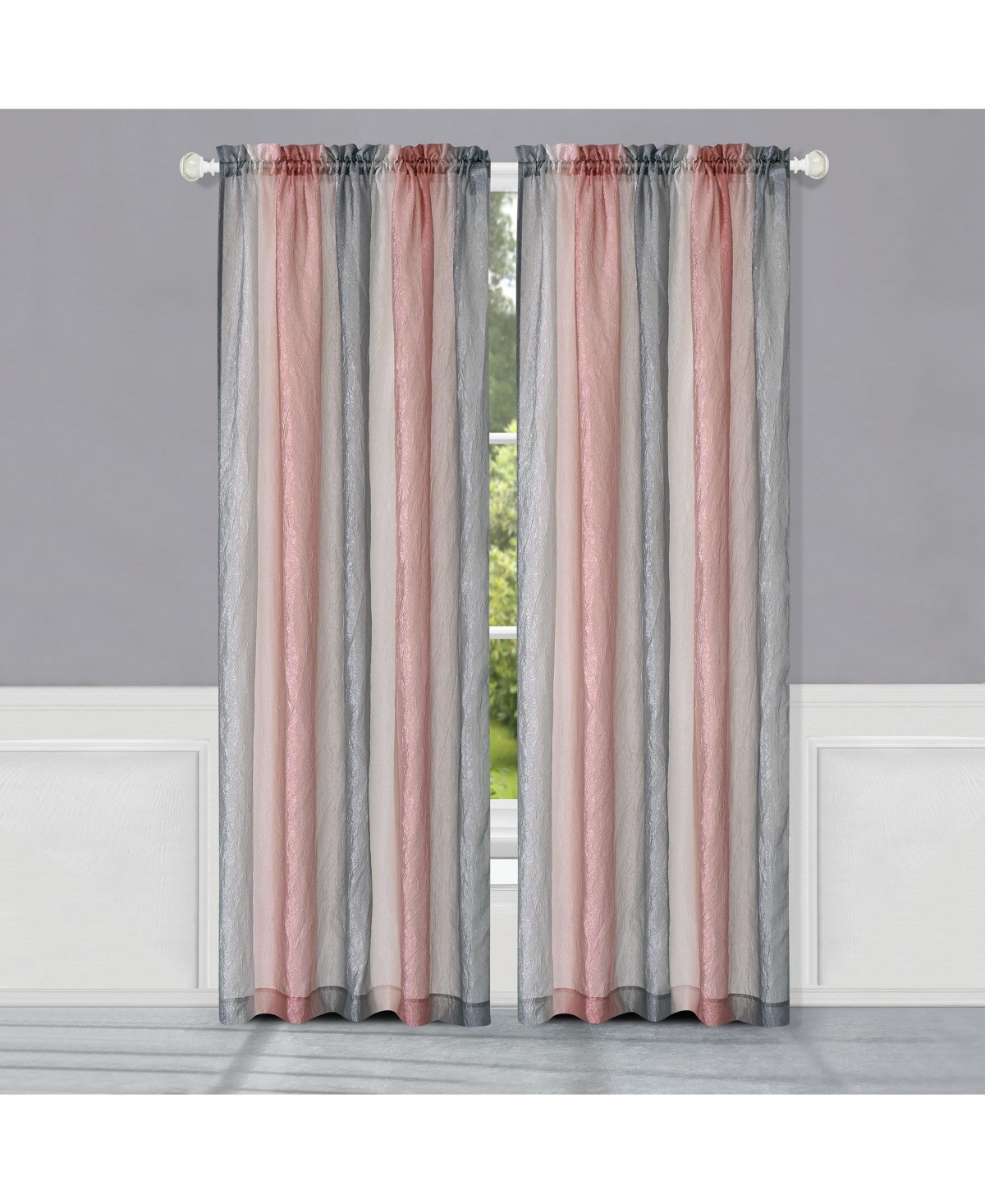 1 Piece Crushed Faux Satin Silver & Blush Rose Pink Ombre Window Curtain Panel - Blush