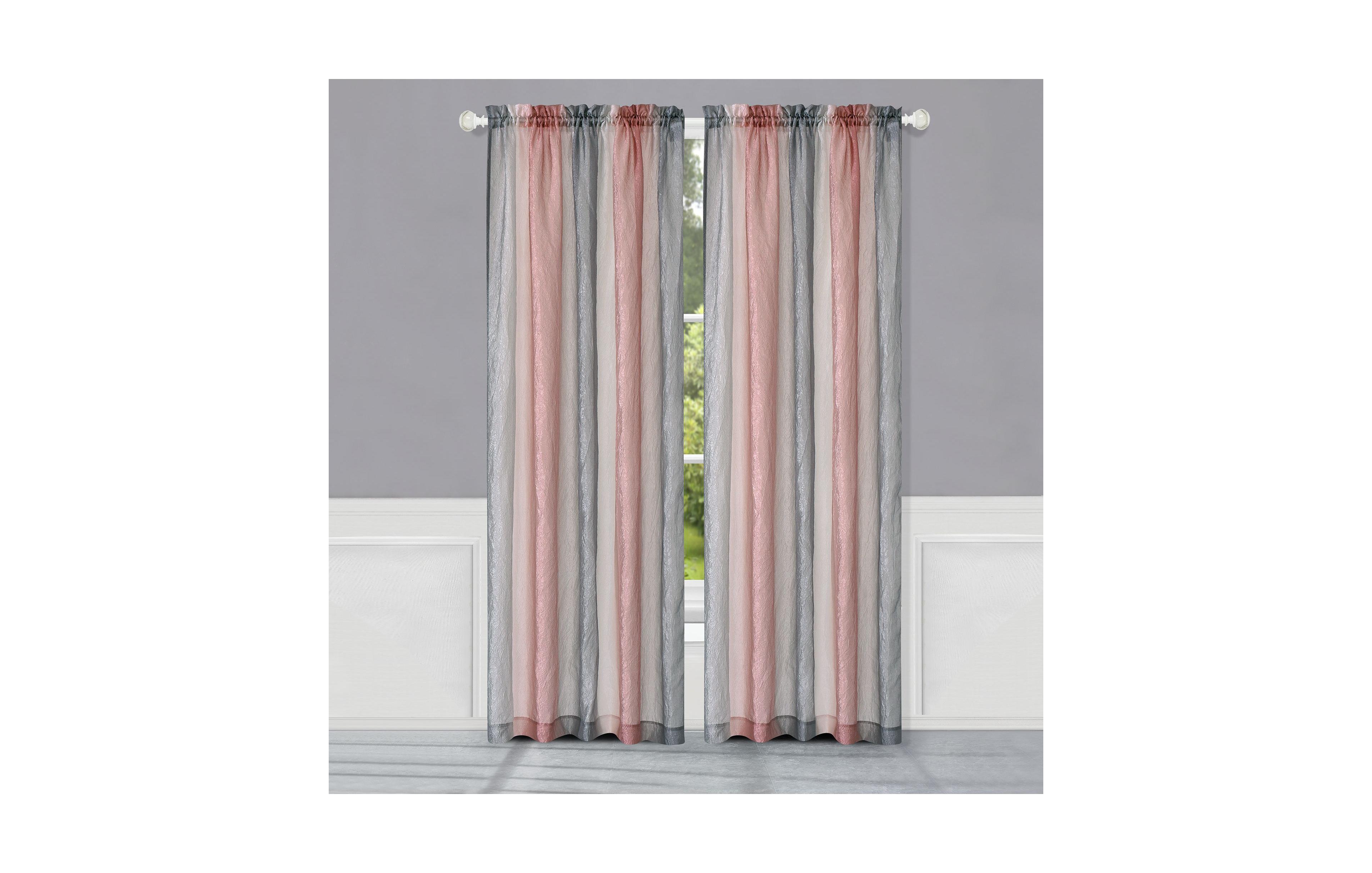 Kate Aurora 1 Piece Crushed Faux Satin Silver & Blush Rose Pink Ombre Window Curtain Panel