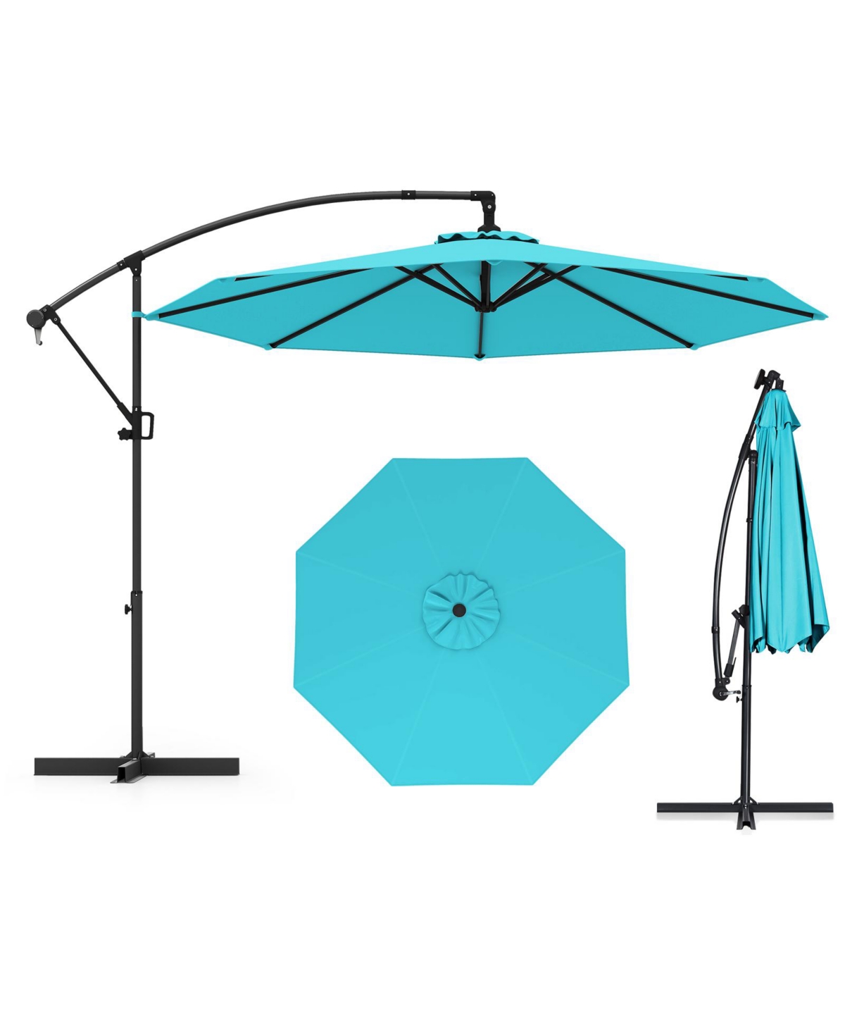 10 Ft Patio Offset Umbrella w/ X-shaped Base Infinite Tile & 360° Rotation - Brown