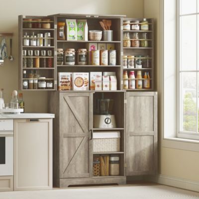 72" Farmhouse Kitchen Pantry Cabinet, Tall Storage Cabinet,