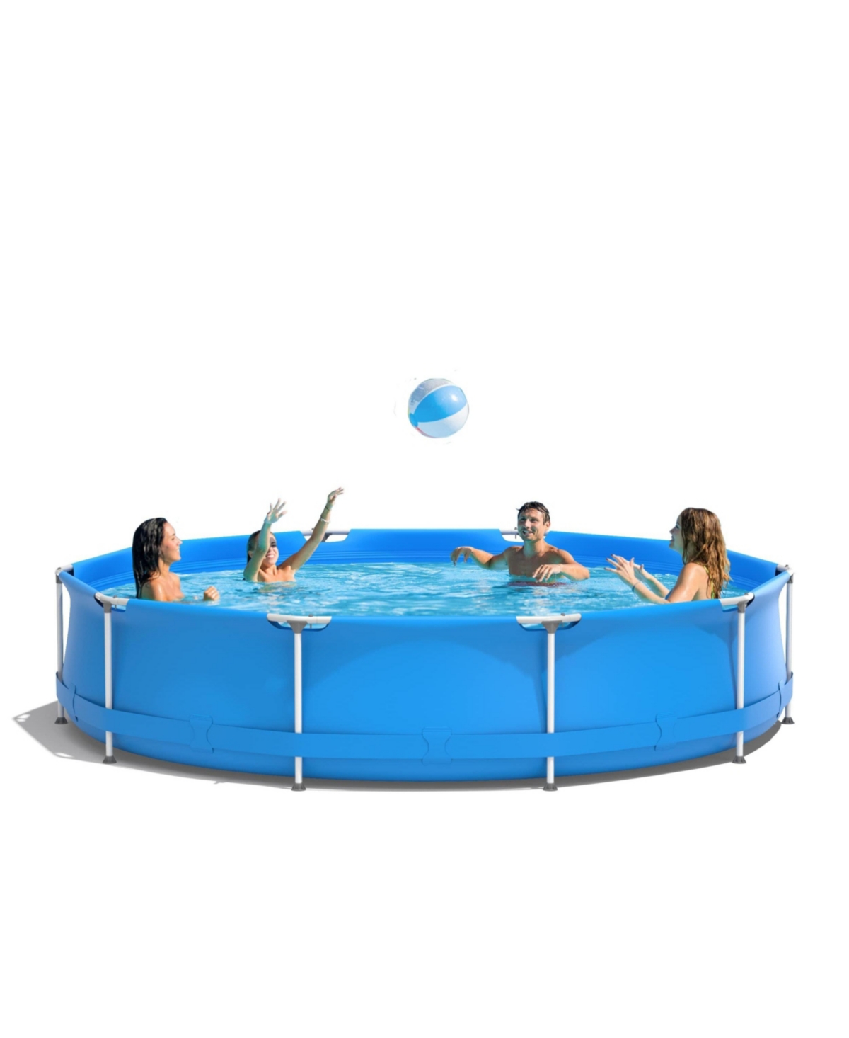 Round Above Ground Swimming Pool With Pool Cover - Blue