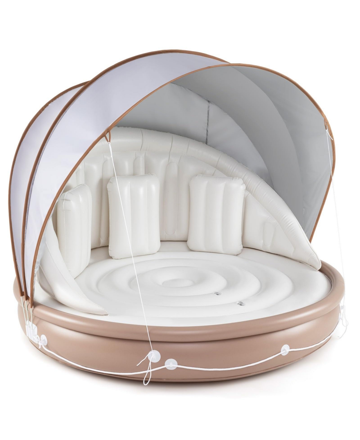 Inflatable Canopy Island Tanning Pool Lounger Float with Retractable Canopy - White