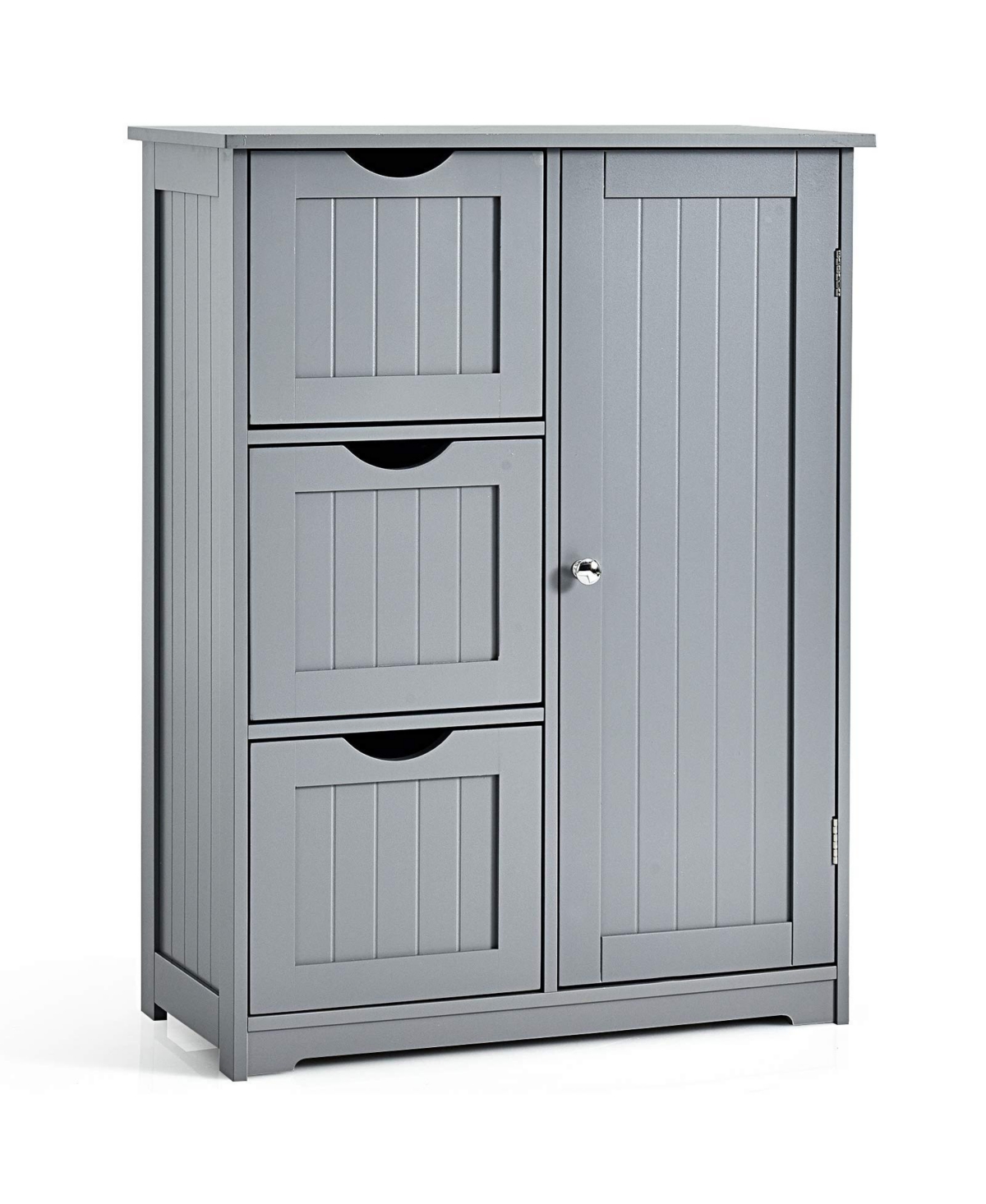 Bathroom Floor Cabinet Side Storage Cabinet with 3 Drawers and 1 Cupboard - Grey