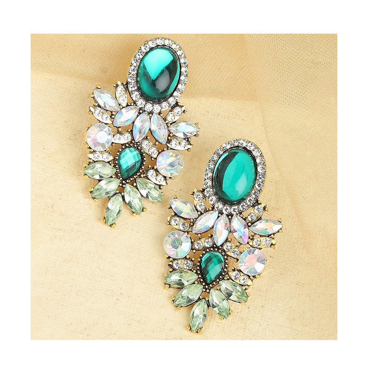 Sohi Women's Green Embellished Drop Earrings