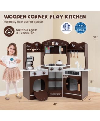 Corner Play Kitchen with Coffee Machine and Slide for Kids