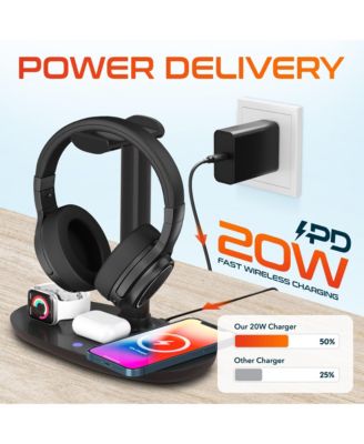 Wireless Computer Headset And Qi Charging Stand, 2.4G USB Bluetooth Headphones with Microphone for PC, Laptop & 20W Charging Stand for Smartphones, Earbuds, and Smartwatches