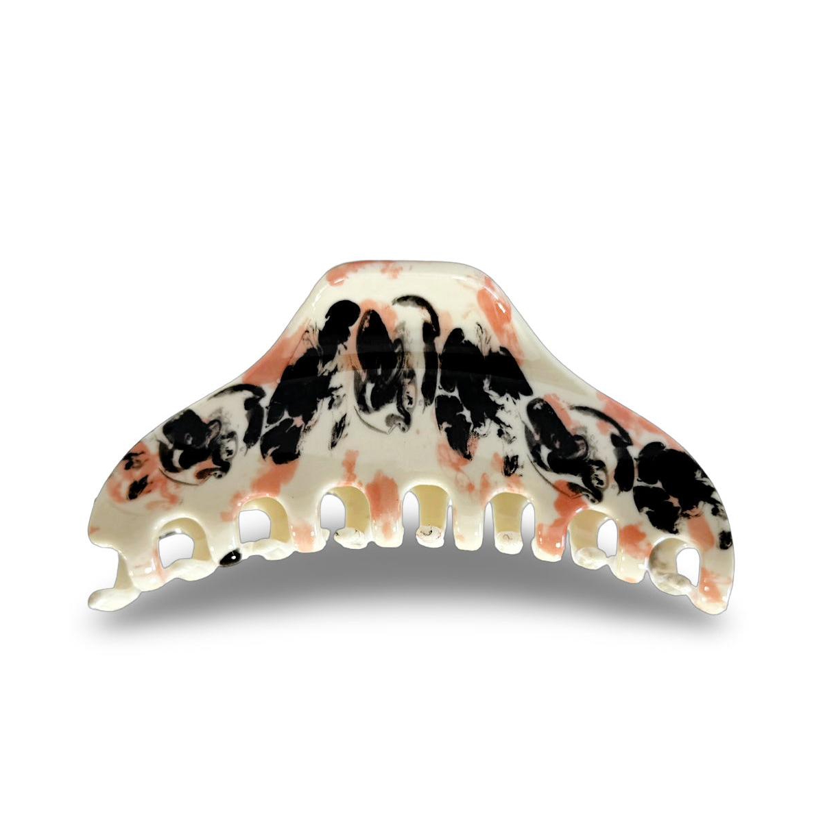 Large Claw Clip - Black + Coral Marble - Coral black