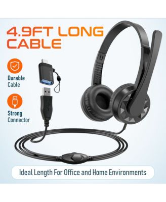 12Y Computer Headset with Microphone, In-Line Controls, Wired Headphones for PC/Laptop/Mac, Compatible with Microsoft Teams, Google Meet, and More - Black