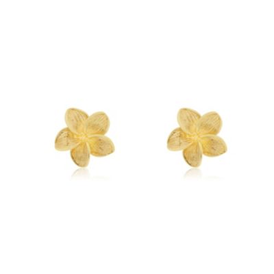 Gold Tropical Flower Stud Earrings 14K Gold