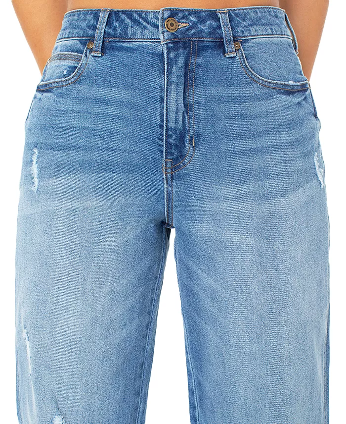 Juniors' High Rise Baggy Wide-Leg Curvy Jeans - thumbnail 4