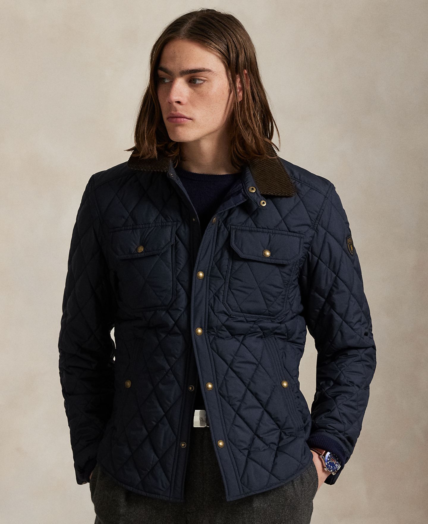 Мужская куртка Polo Ralph Lauren Beaton Quilted Water-Repellent Snap-Front, цвет: Тёмно-синий — фото 1