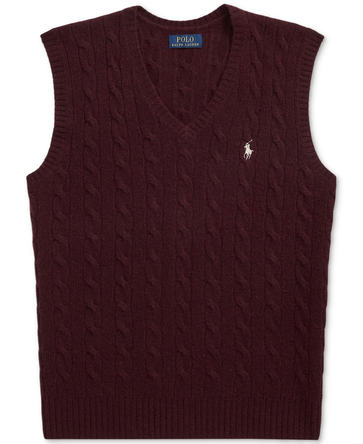 Polo Ralph Lauren Bordeaux Sleeveless Vest With V Neck And Pony Embroidery On The Front In Wool And Cashmere Man In Brown