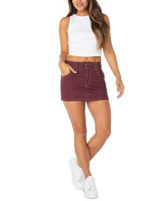 Celebrity Pink - Juniors' Double-Button Contrast-Stitch Mini Skirt