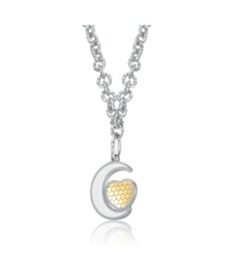 Two-Tone Crescent Moon & Heart Pendant